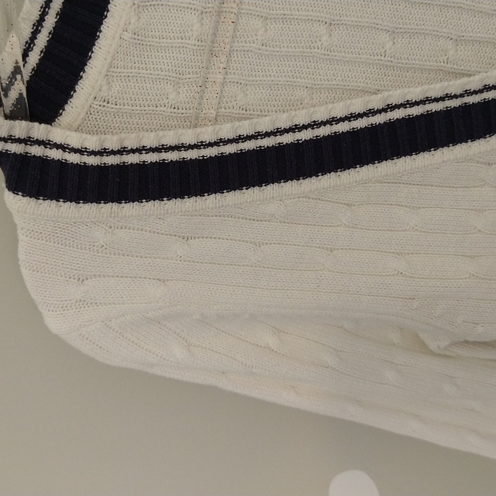 Charlotte Russe White & Navy Preppy Sailor Cotton Button-Down Pocket Cardigan - Picture 3 of 10